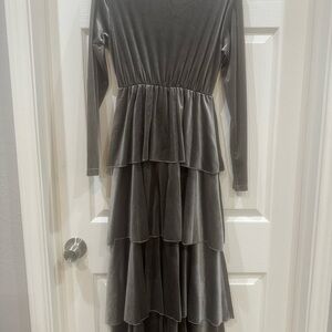 SHEIN Gray Long Sleeve Tiered Dress